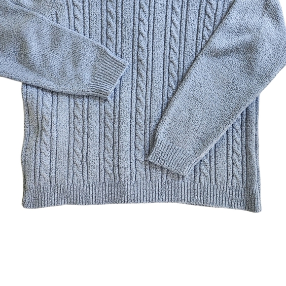 Vintage 1990s Rolled-Neck Pullover Sweater Women XL Marled Blue Cable Knit - Picture 4 of 6